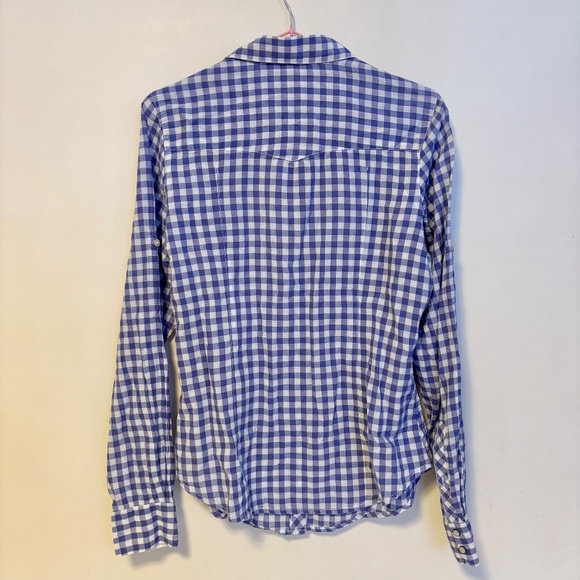 GAP Collared Snap Button Down Blouse Shirt Top Blue White Checkered Plaid Size M - Picture 2 of 3